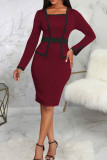 Yellow Casual Work Solid Patchwork Square Collar One Step Skirt Dresses