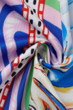 Blue Casual Print Patchwork Turndown Collar Short Sleeve Two Pieces