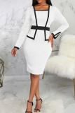 Yellow Casual Work Solid Patchwork Square Collar One Step Skirt Dresses