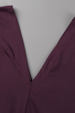 Purple Casual Solid Patchwork V Neck Long Sleeve Two Pieces