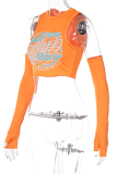 Orange Sexy Print Patchwork O Neck Tops