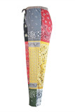 Multicolor Casual Print Patchwork Regular Mid Waist Trousers