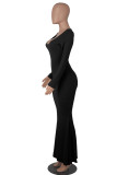 Red Casual Solid Patchwork V Neck Long Sleeve Dresses