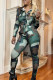 Army Green Casual Camouflage Print Patchwork Turndown Collar Long Sleeve Two Pieces