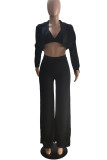 Pink Sexy Solid Patchwork Turn-back Collar Long Sleeve Three Pieces