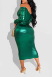 Green Sexy Solid Backless Off the Shoulder Pencil Skirt Dresses