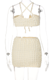 White Sexy Solid Patchwork Spaghetti Strap Sleeveless Two Pieces