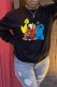 Black Street Character Print Patchwork O Neck Tops