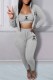 Grey Sexy Print Letter Hooded Collar Long Sleeve Three Pieces