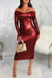 Gold Sexy Solid Backless Off the Shoulder Pencil Skirt Dresses