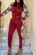 Red Casual Plaid Patchwork Zipper Collar Long Sleeve Two Pieces