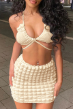 White Sexy Solid Patchwork Spaghetti Strap Sleeveless Two Pieces