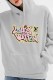 Grey Casual Print Letter Hooded Collar Tops