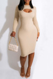 Apricot Sexy Solid Patchwork Pencil Skirt Dresses
