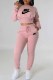 Pink Casual Print Letter O Neck Long Sleeve Two Pieces