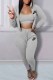 Grey Sexy Print Letter Hooded Collar Long Sleeve Three Pieces
