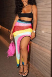 Colour Sexy Casual Patchwork Slit Skinny High Waist Skirts