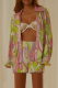 Green Casual Print Patchwork Turndown Collar Long Sleeve Two Pieces