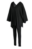 Purple Casual Solid Patchwork V Neck Long Sleeve Two Pieces