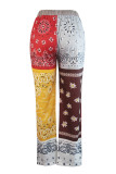 Multicolor Casual Print Patchwork Regular Mid Waist Trousers