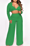 Pink Sexy Solid Patchwork Turn-back Collar Long Sleeve Three Pieces