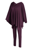 Purple Casual Solid Patchwork V Neck Long Sleeve Two Pieces