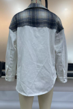 White Casual Plaid Patchwork Turndown Collar Tops
