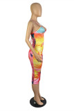 Multicolor Fashion Sexy Print Backless V Neck Sling Dress