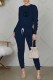 Tibetan Blue Casual Print Letter O Neck Long Sleeve Two Pieces