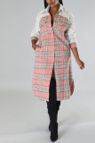 Pink Casual Print Patchwork Buckle Turndown Collar Outerwear
