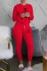 Red Casual Print Letter O Neck Long Sleeve Two Pieces