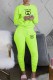 Fluorescent Green Casual Print Letter O Neck Long Sleeve Two Pieces