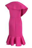 Rose Red Elegant Solid Patchwork Flounce O Neck Trumpet Mermaid Dresses