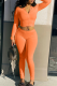 Orange Casual Solid Zipper Zipper Collar Long Sleeve Two Pieces