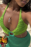 Green Sexy Solid Patchwork Halter Pencil Skirt Dresses