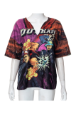 Multicolor Casual Print Patchwork V Neck T-Shirts