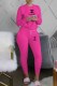 Rose Red Casual Print Letter O Neck Long Sleeve Two Pieces