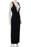 Black Sexy Solid Patchwork V Neck Pencil Skirt Dresses