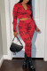 Red Casual Street Letter Print Patchwork Zipper Collar Long Sleeve Two Pieces