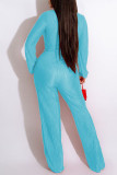 Rose Red Sexy Solid Bandage Patchwork Fold V Neck Straight Jumpsuits