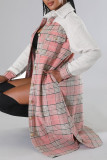 Pink Casual Print Patchwork Buckle Turndown Collar Outerwear