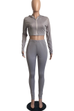 Yellow Casual Solid Zipper Zipper Collar Long Sleeve Two Pieces