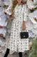 White Elegant Print Letter Turndown Collar One Step Skirt Dresses