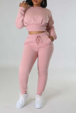 Pink Casual Solid Patchwork O Neck Long Sleeve Two Pieces