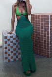Green Sexy Solid Patchwork Halter Pencil Skirt Dresses