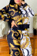 Black Street Print Patchwork Mandarin Collar Long Sleeve Two Pieces