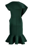 Rose Red Elegant Solid Patchwork Flounce O Neck Trumpet Mermaid Dresses
