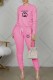 Pink Casual Print Letter O Neck Long Sleeve Two Pieces