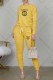 Yellow Casual Print Letter O Neck Long Sleeve Two Pieces