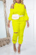Yellow Casual Solid Ripped Hollowed Out Patchwork Hooded Collar Long Sleeve Two Pieces